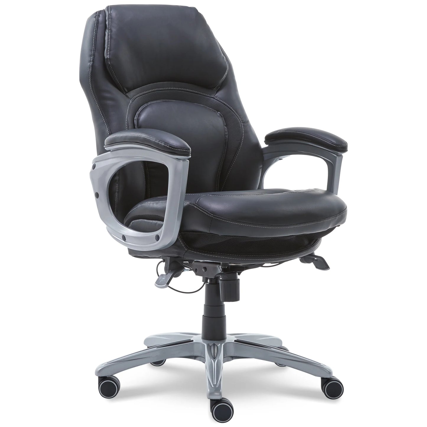 Ergonomic Black Bonded Leather Executive Office Chair with Active Lumbar Support