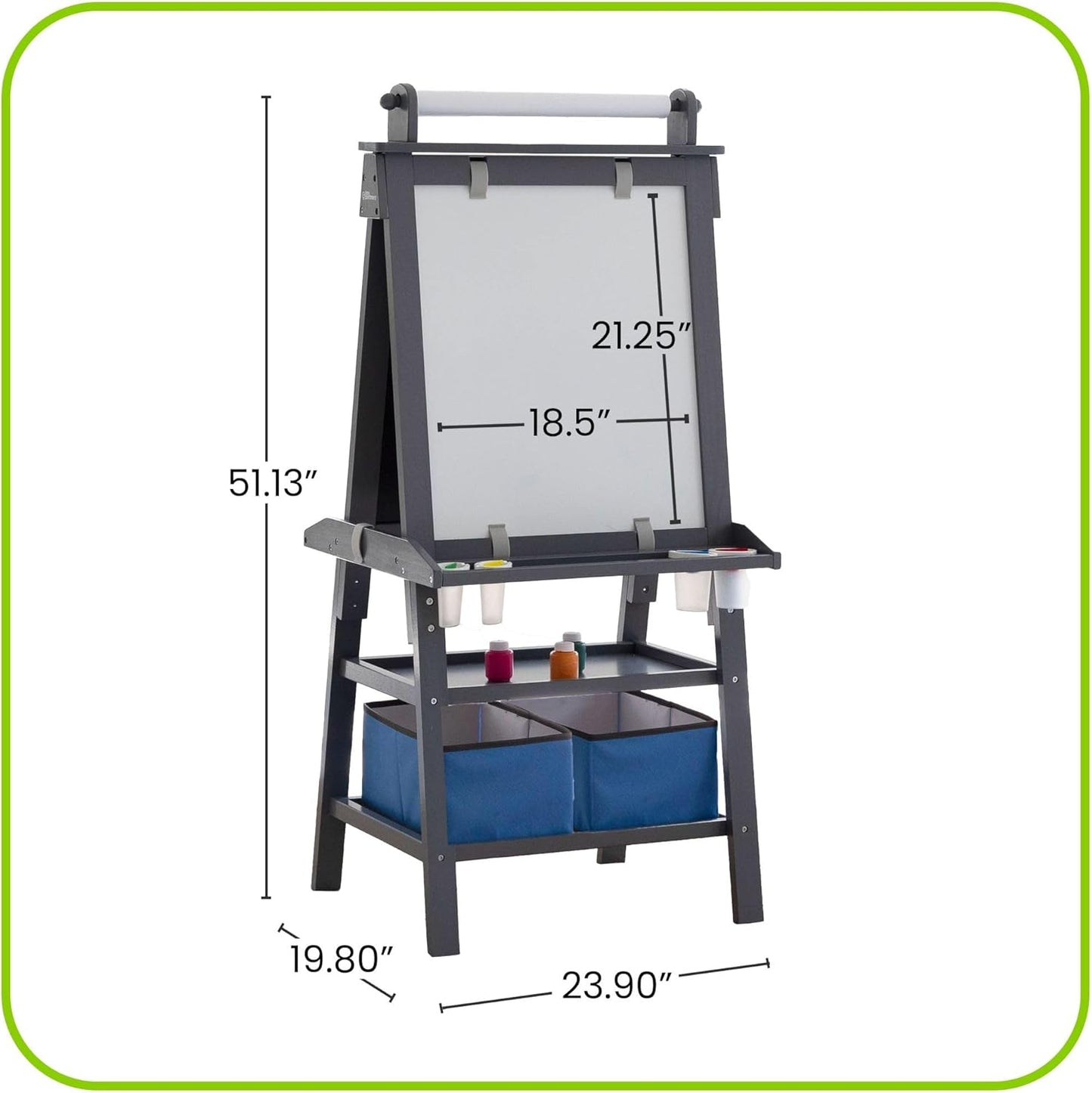 Deluxe Learn 'N Play Toddler Easel - Two-Sided Art Center with Chalkboard, Magnetic Dry Erase Whiteboard, Paper Feed, Storage Bins, and Paint Containers in Earl Grey