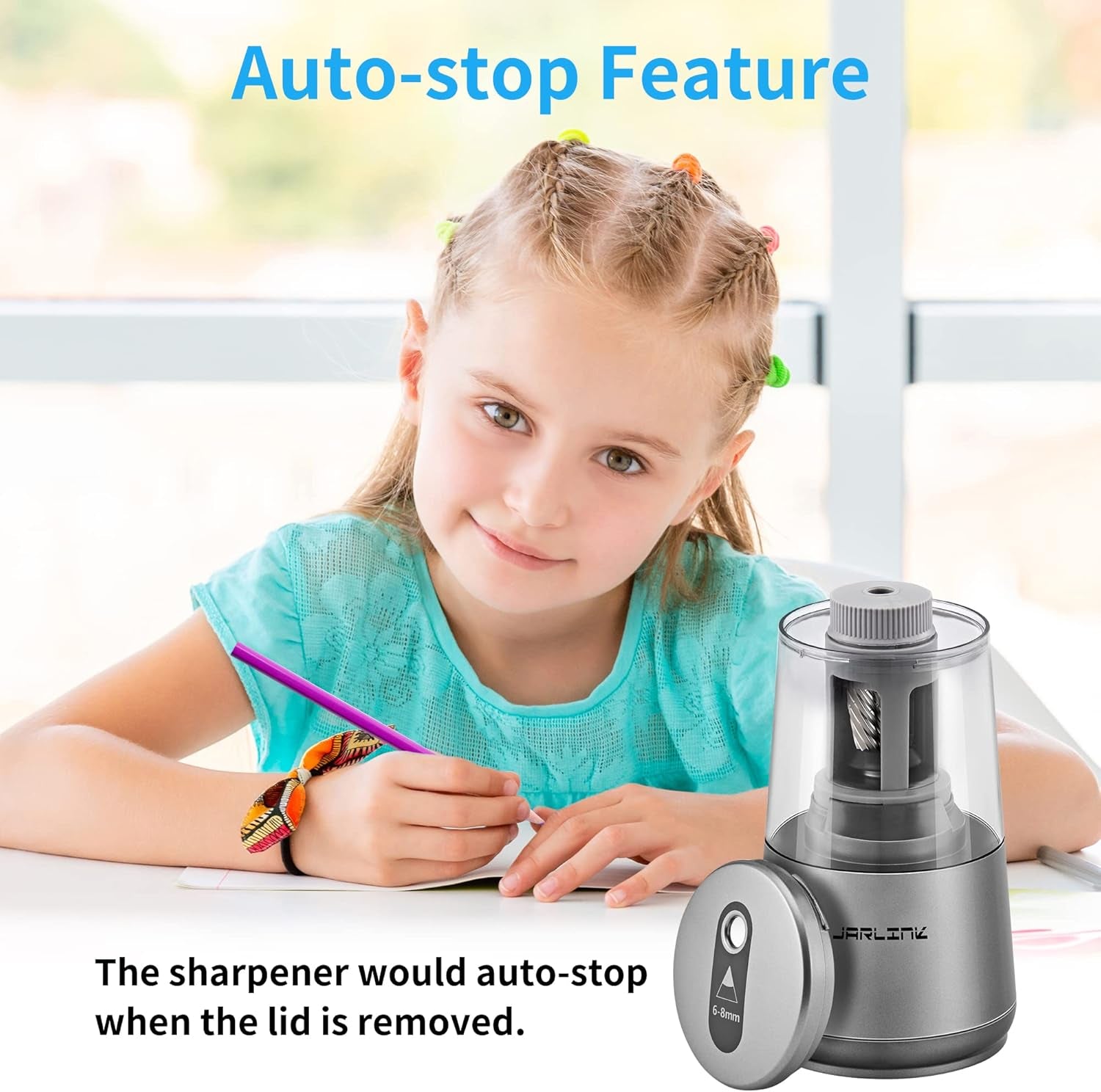 Premium Electric Pencil Sharpener with Heavy-Duty Helical Blade for Quick and Efficient Sharpening of No.2 and Colored Pencils - USB/Battery Operated in Sleek Gray Design