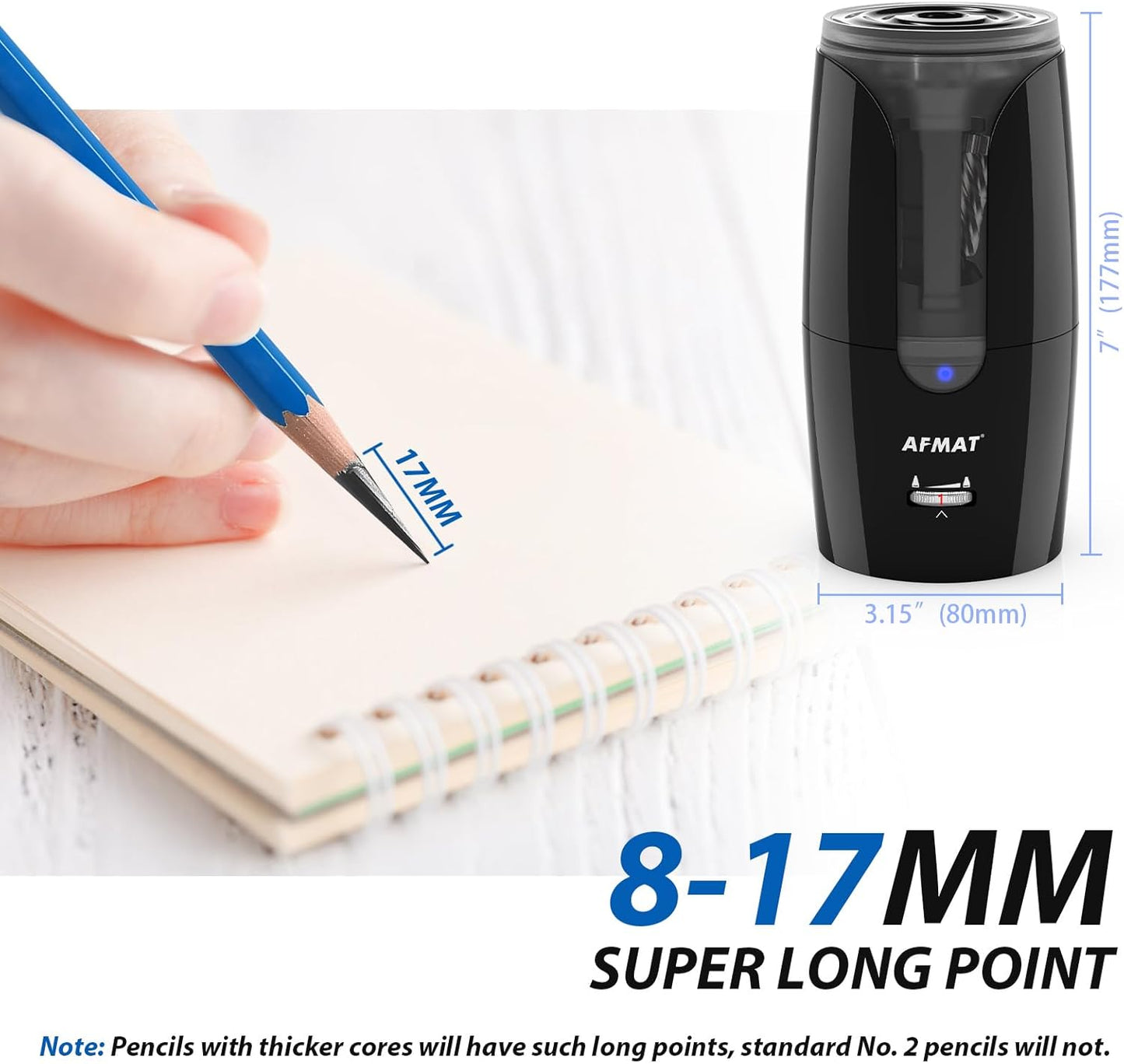 Rechargeable Long Point Pencil Sharpener for Artist, Fast Sharpen & Auto Stop, 8-17Mm Super Long Point, Electric Artist Pencil Sharpener for Φ6-12Mm Charcoal/Drawing/Sketching/Colored Pencils