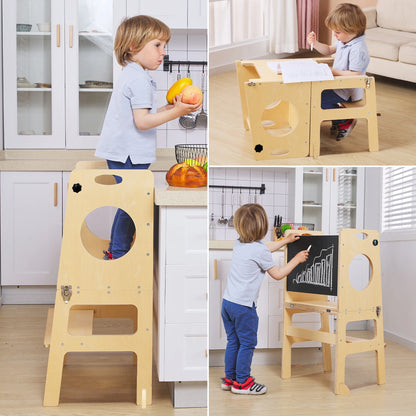 Transformative 4-in-1 Montessori Study Tower with Chalkboard: The Ideal Kitchen Companion for Toddlers Aged 1-6