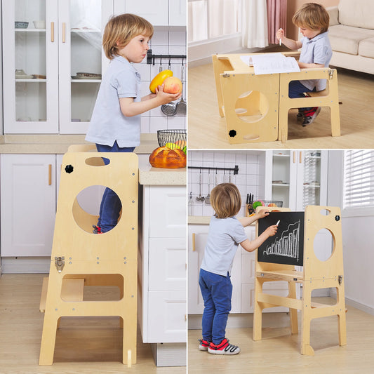 Transformative 4-in-1 Montessori Study Tower with Chalkboard: The Ideal Kitchen Companion for Toddlers Aged 1-6