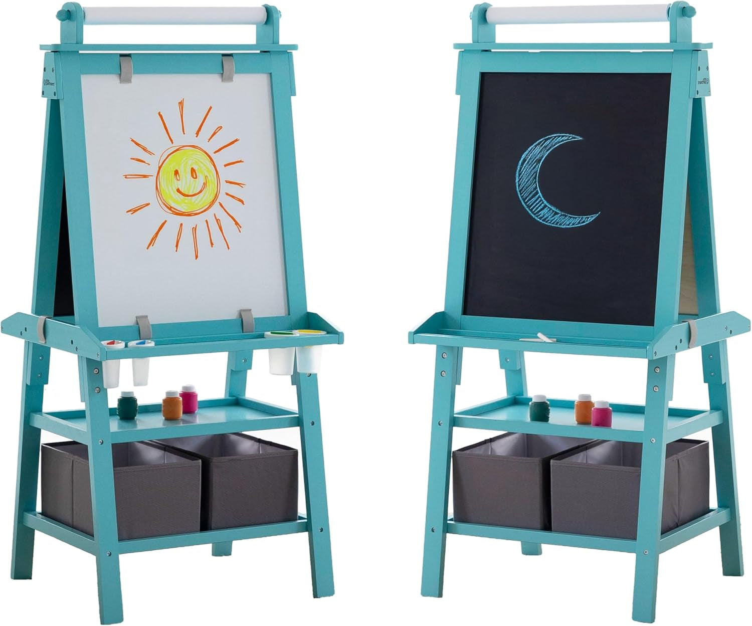 Learn 'N Play Dual-Sided Art Easel - Versatile Painting, Magnetic Dry Erase & Chalkboard for Creative Kids in Turquoise