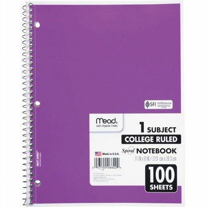 MEA06622BD One-Subject Spiral Notebook - 12 Pack of Durable, Perforated College-Ruled Notebooks