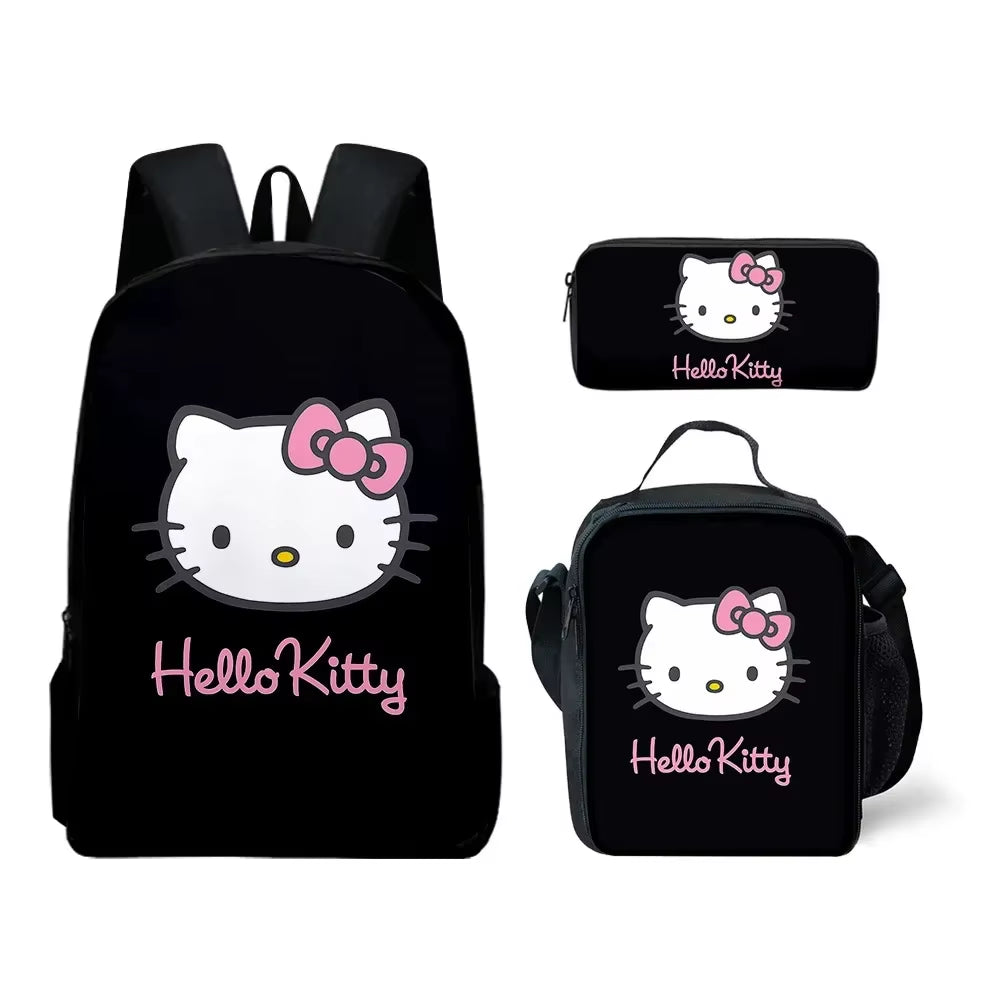 Charming 3D Hello Kitty Backpack Set - Cute Lunch Bag & Pencil Case for Stylish Students!