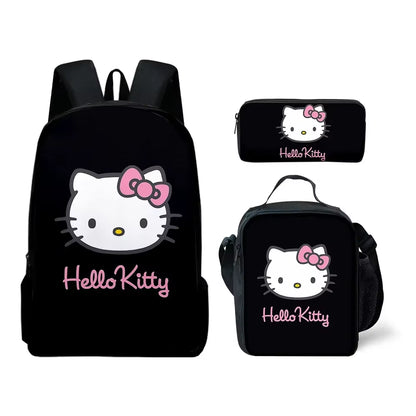 Charming 3D Hello Kitty Backpack Set - Cute Lunch Bag & Pencil Case for Stylish Students!