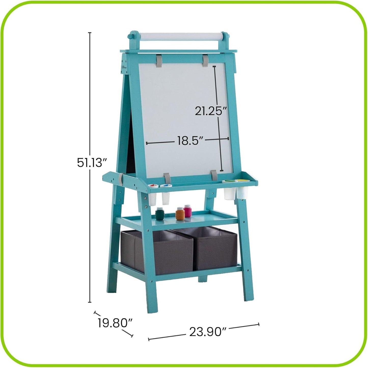 Learn 'N Play Dual-Sided Art Easel - Versatile Painting, Magnetic Dry Erase & Chalkboard for Creative Kids in Turquoise