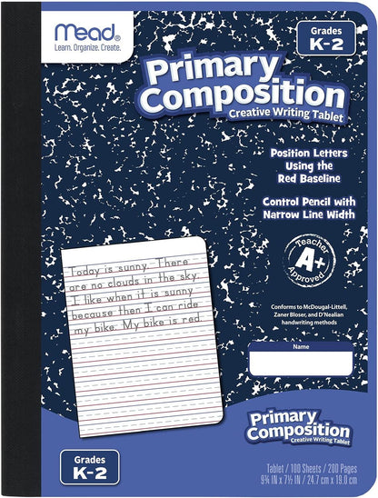 Essential Primary Composition Notebook for Grades K-2 - Wide Ruled Paper Workbook, 100 Sheets, Blue Marble Cover