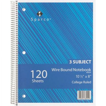 Sparco Premium Wirebound 3-Subject Notebook with Kraft Dividers - Assorted Colors