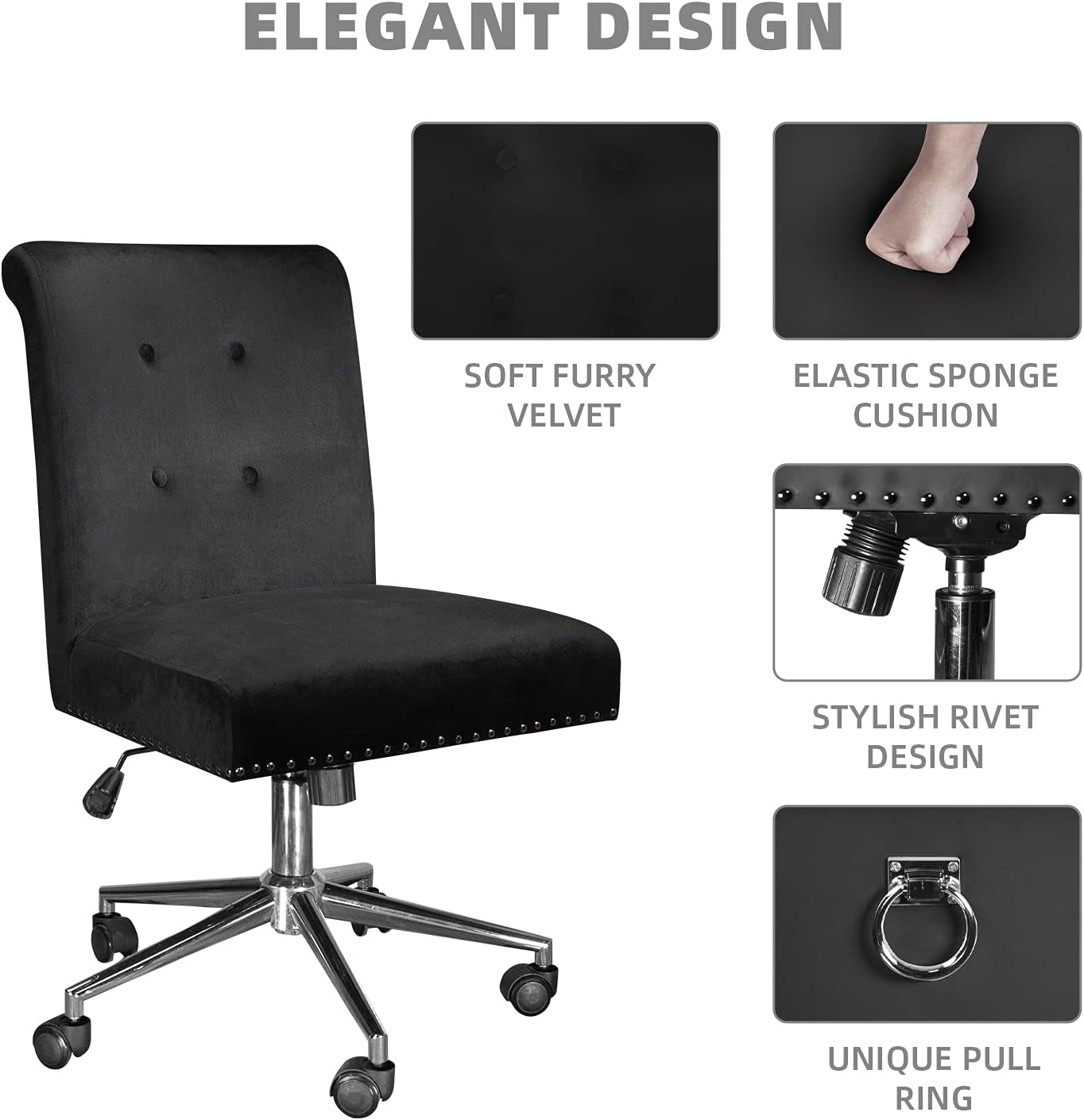 Elegant Modern Upholstered Velvet Office Chair with 360-Degree Swivel and Adjustable Height