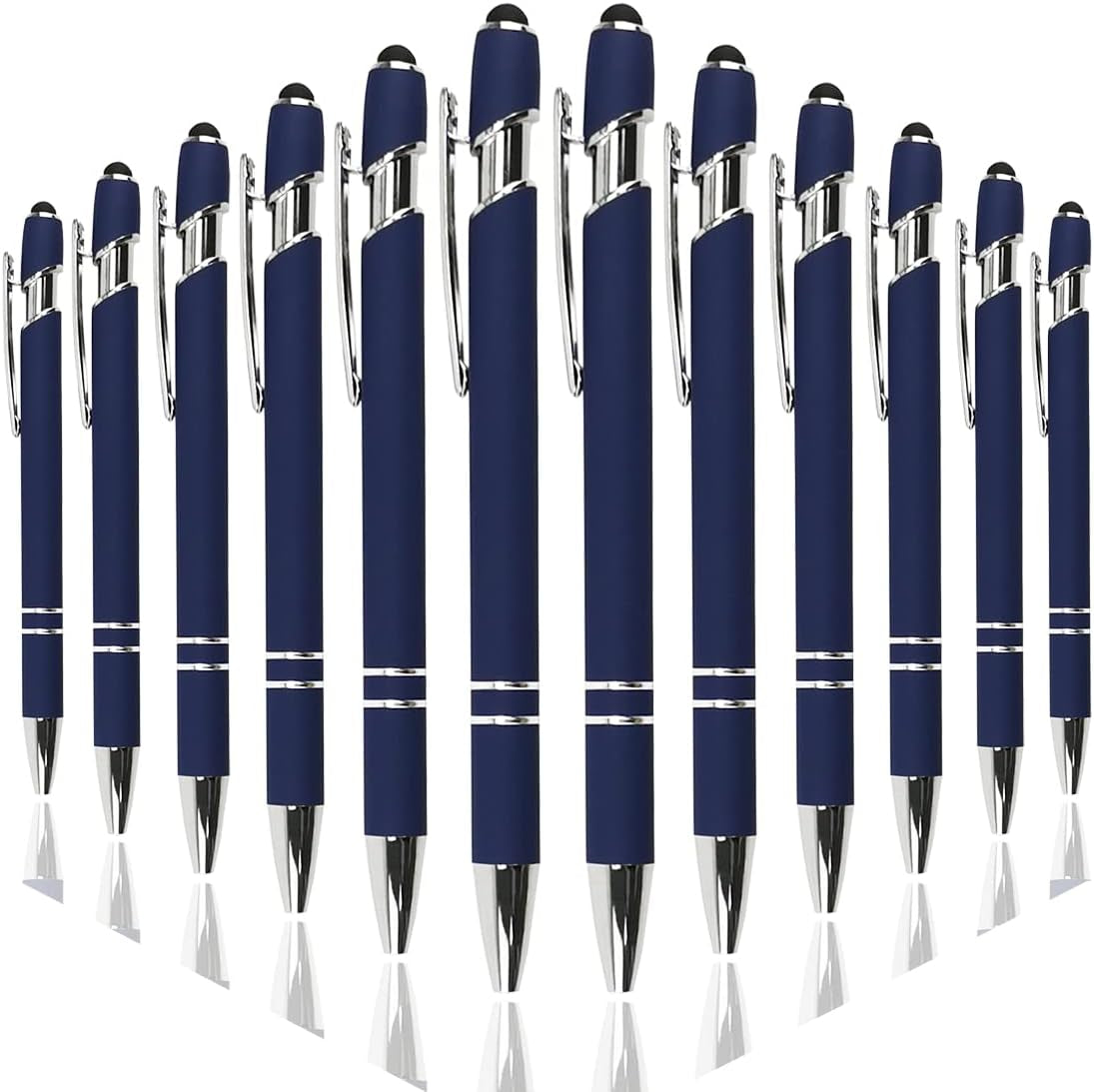 Premium Dark Blue Ballpoint Pens with Stylus Tip - Soft Touch, 1.0mm Medium Point, Pack of 12