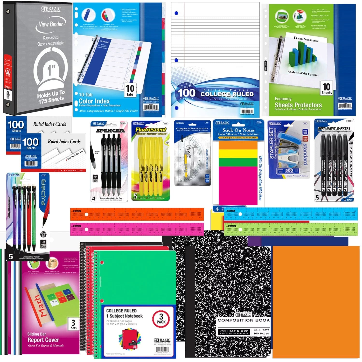 Middle High School Kit Bundle Stationery with 2-Pocket Portfolios Sheets, 70 Count