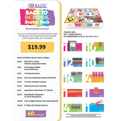 Ultimate Back to School Starter Pack - 60 Essential Supplies for Success (BAZ8010)