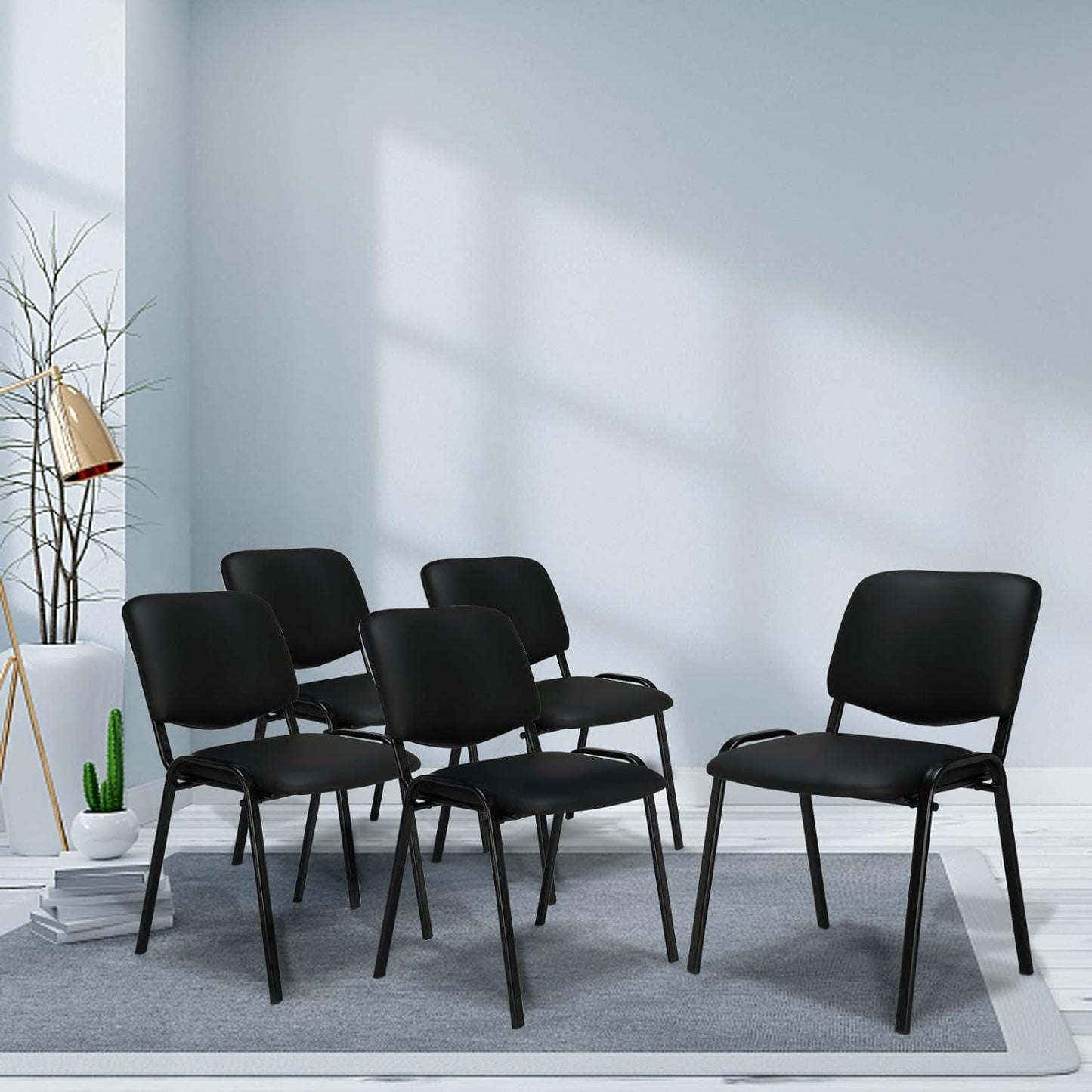 Premium PU Waiting Room Chairs - 5-Pack Stacking Solution for Office and Dining Spaces