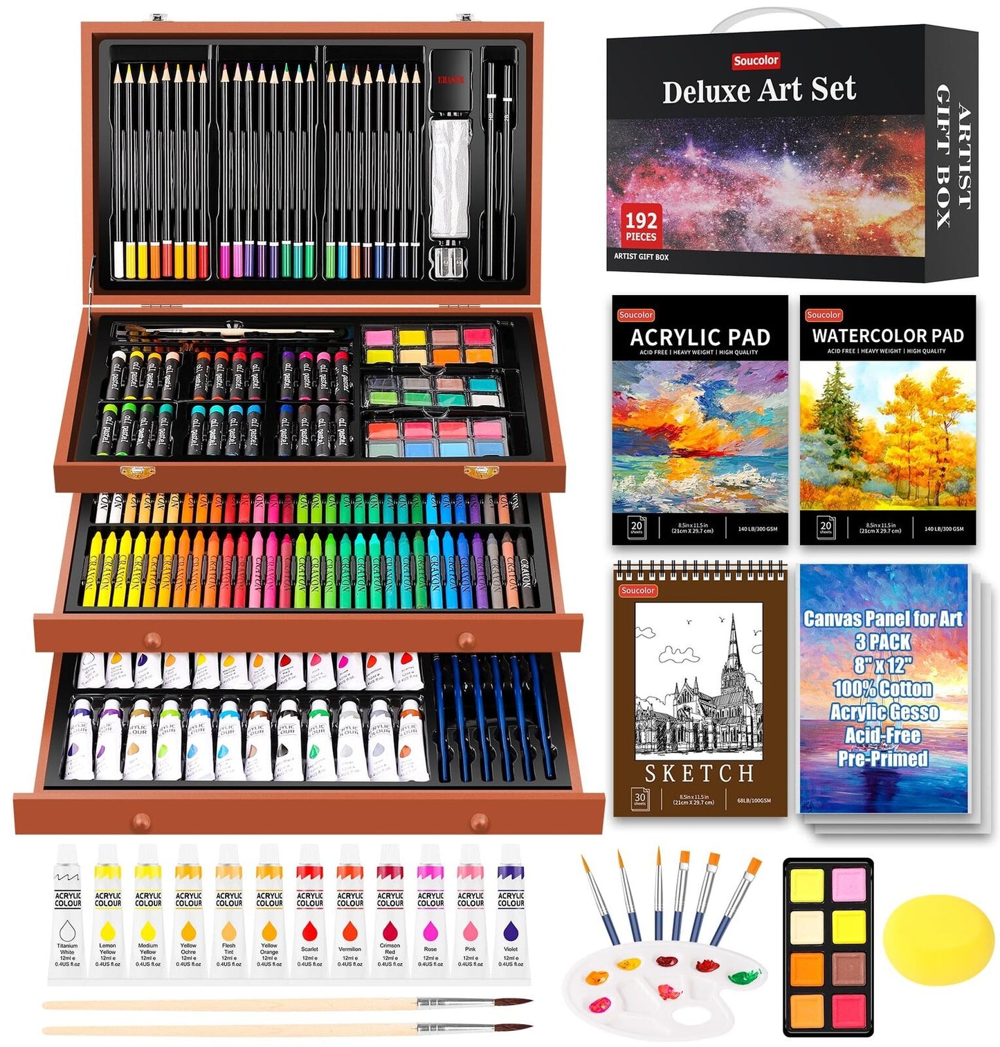 Comprehensive 192-Pack Deluxe Art Set - Premium Drawing and Painting Supplies for All Skill Levels