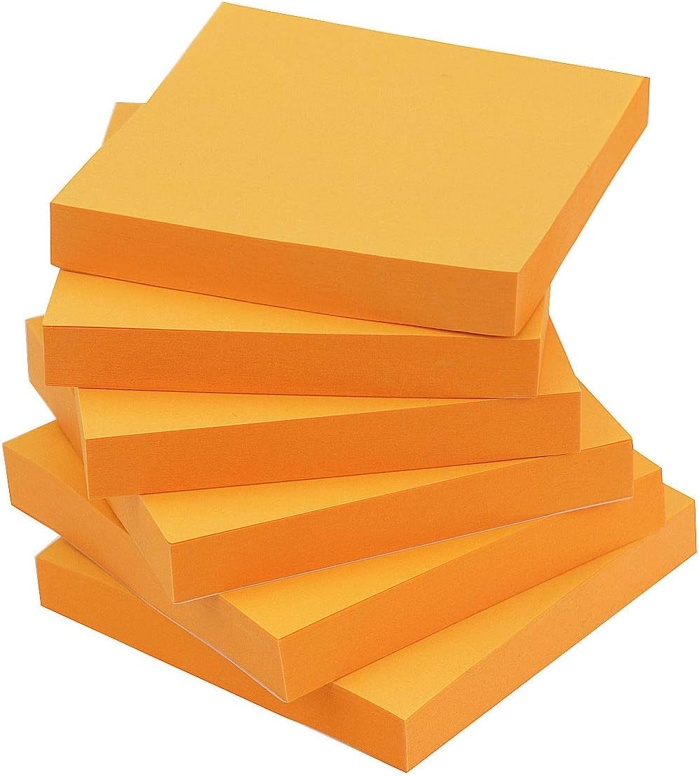 Vibrant Orange 3x3 Sticky Notes - 6 Pads of 100 Sheets Each for Effortless Reminders and Notes