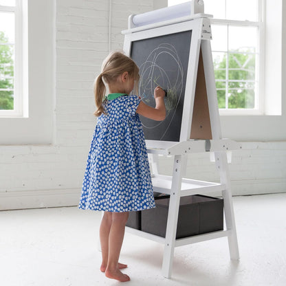 Deluxe Learn 'N Play Toddler Easel - Versatile Two-Sided Art Center with Chalkboard, Magnetic Dry Erase Board, and Complete Art Supplies in Soft White