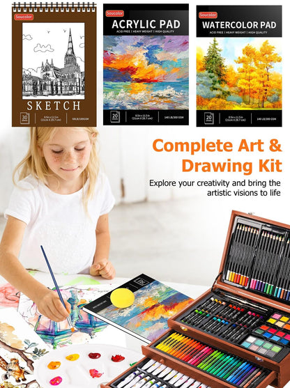 Comprehensive 192-Pack Deluxe Art Set - Premium Drawing and Painting Supplies for All Skill Levels