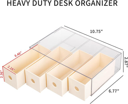 Premium 2 Pack Stackable Plastic Desk Organizer with 4 Drawers - Versatile Storage Solution for Office Supplies, Crafts, and More (Beige)