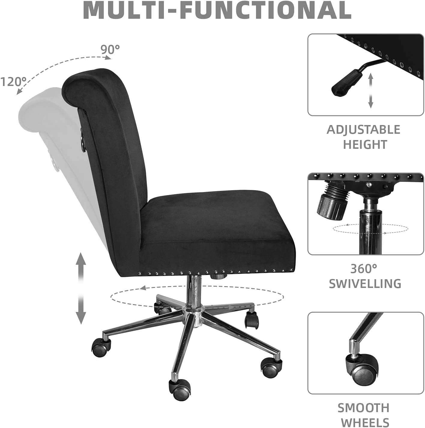 Elegant Modern Upholstered Velvet Office Chair with 360-Degree Swivel and Adjustable Height