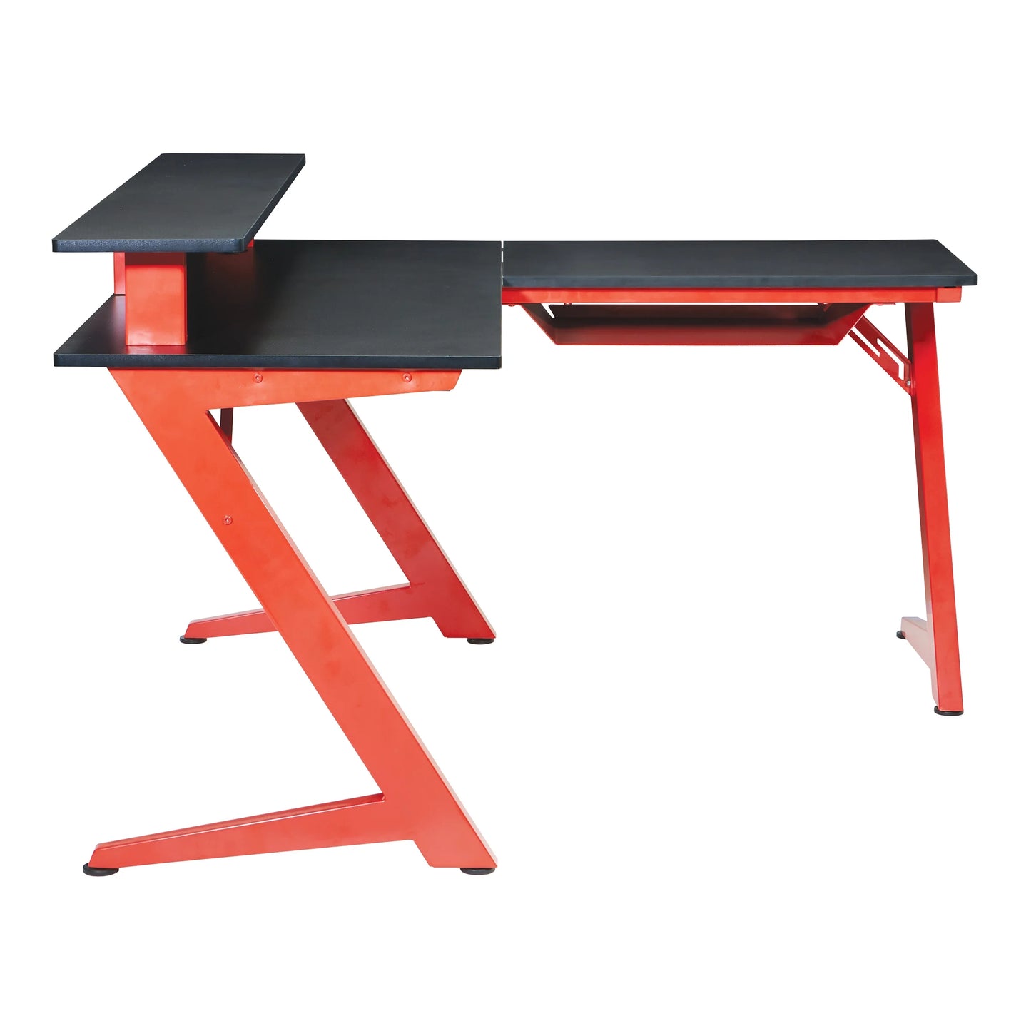 Avatar L-Shaped Gaming Desk with Carbon Fiber Top and Matte Red Steel Legs for Ultimate Gaming Experience