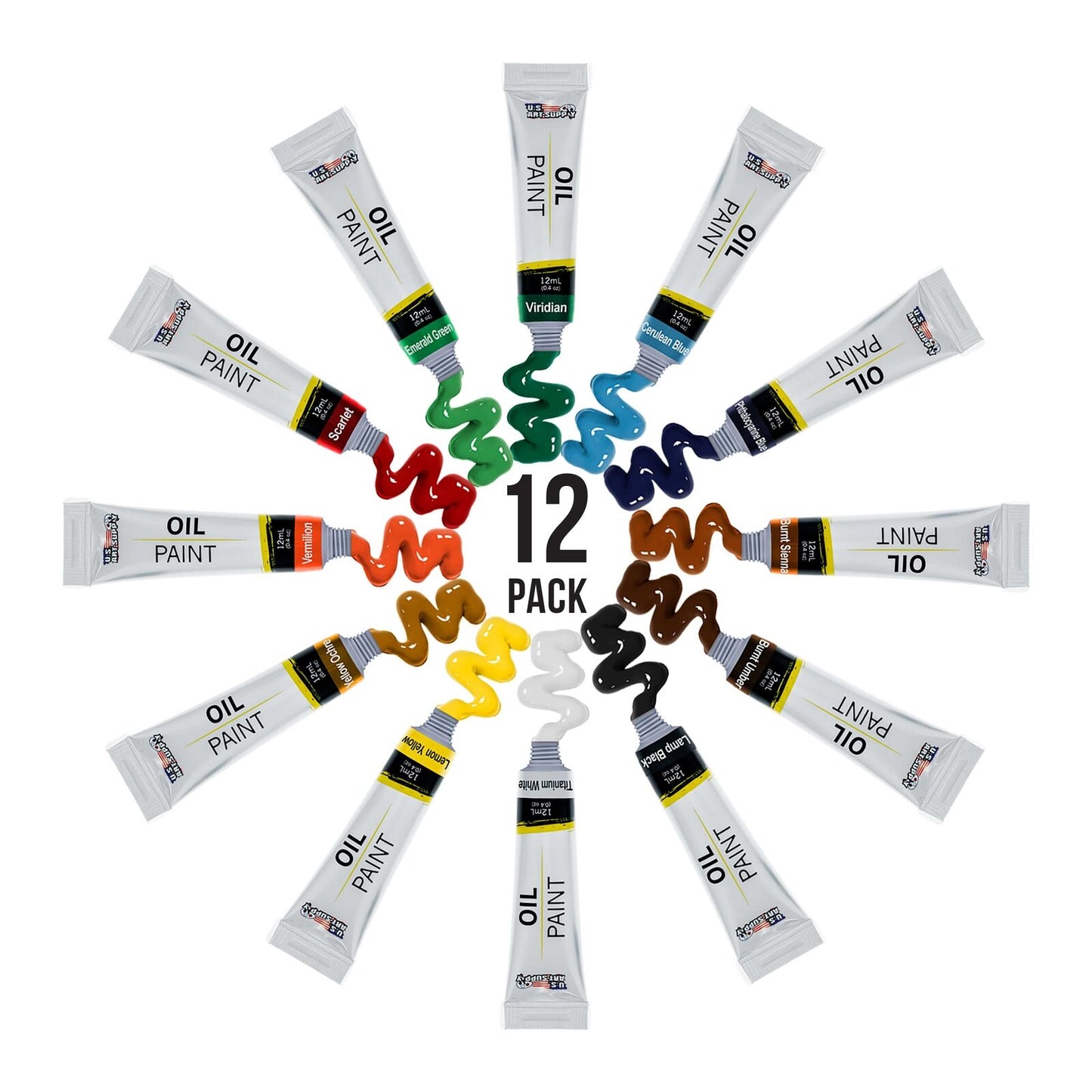 Professional 12 Color Oil Paint Set - 12ml Tubes for Artists and Students