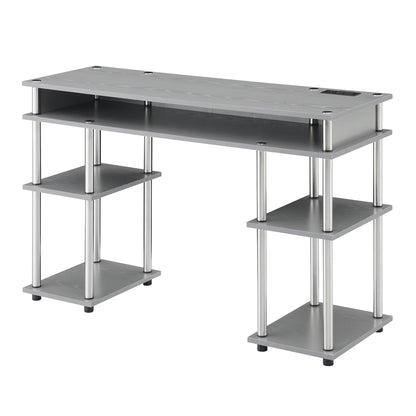 30-Inch Tall Student Desk with Charging Station and Shelves, Gray - No Tools Assembly Required