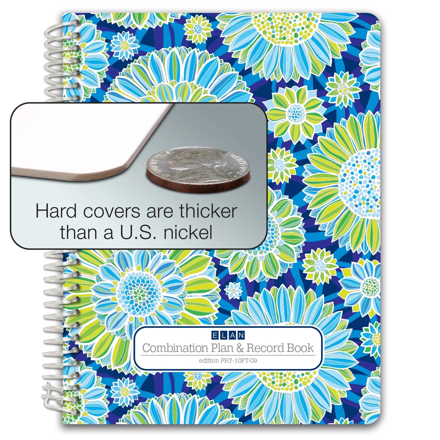 HARDCOVER Combination Plan and Record Book: One Efficient 8.5" X 11" Book for Lesson Plans & Grades Combines W101 and R1010 (PR7-10) (+) Bonus Clip-In Bookmark (Blue Green Flowers)