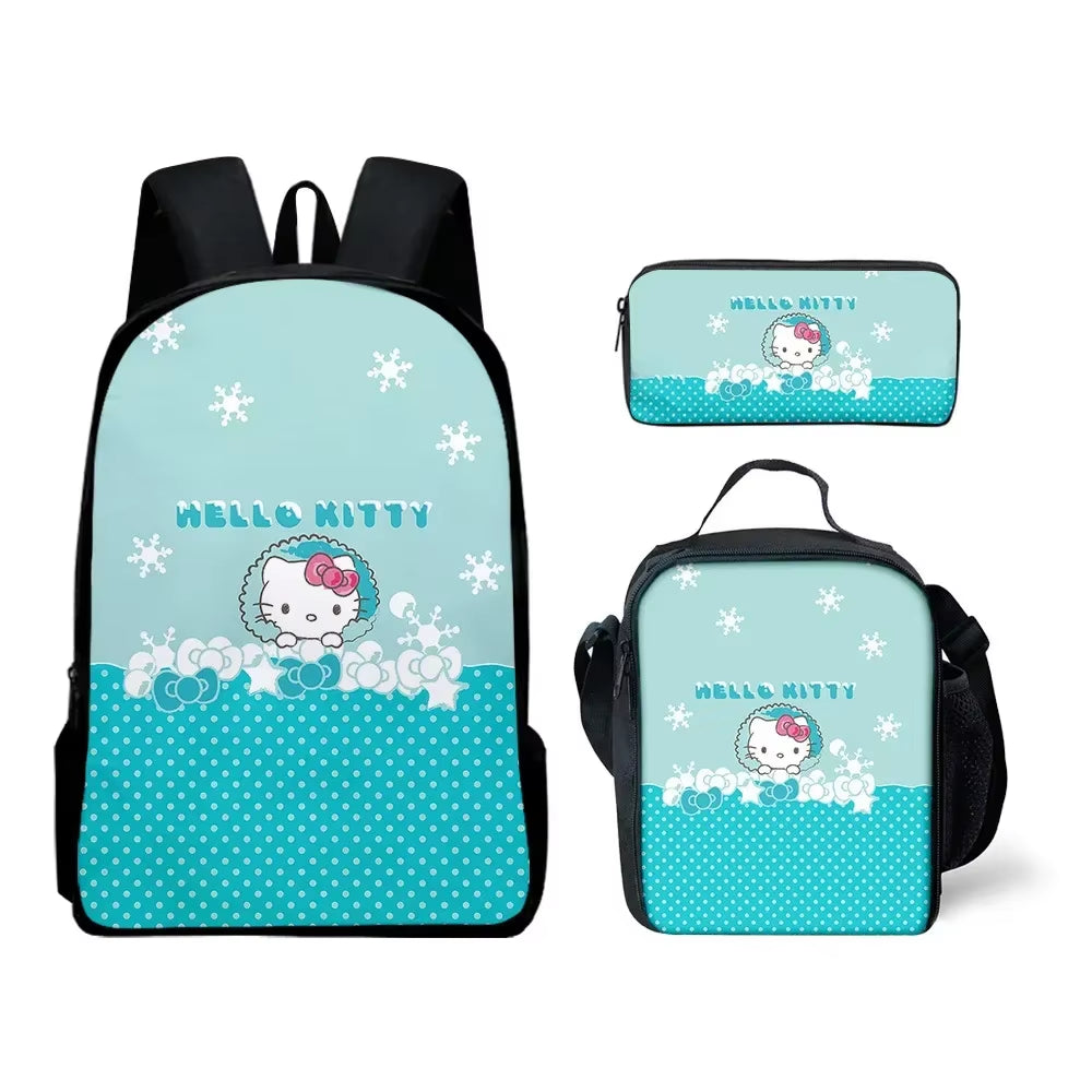 Charming 3D Hello Kitty Backpack Set - Cute Lunch Bag & Pencil Case for Stylish Students!