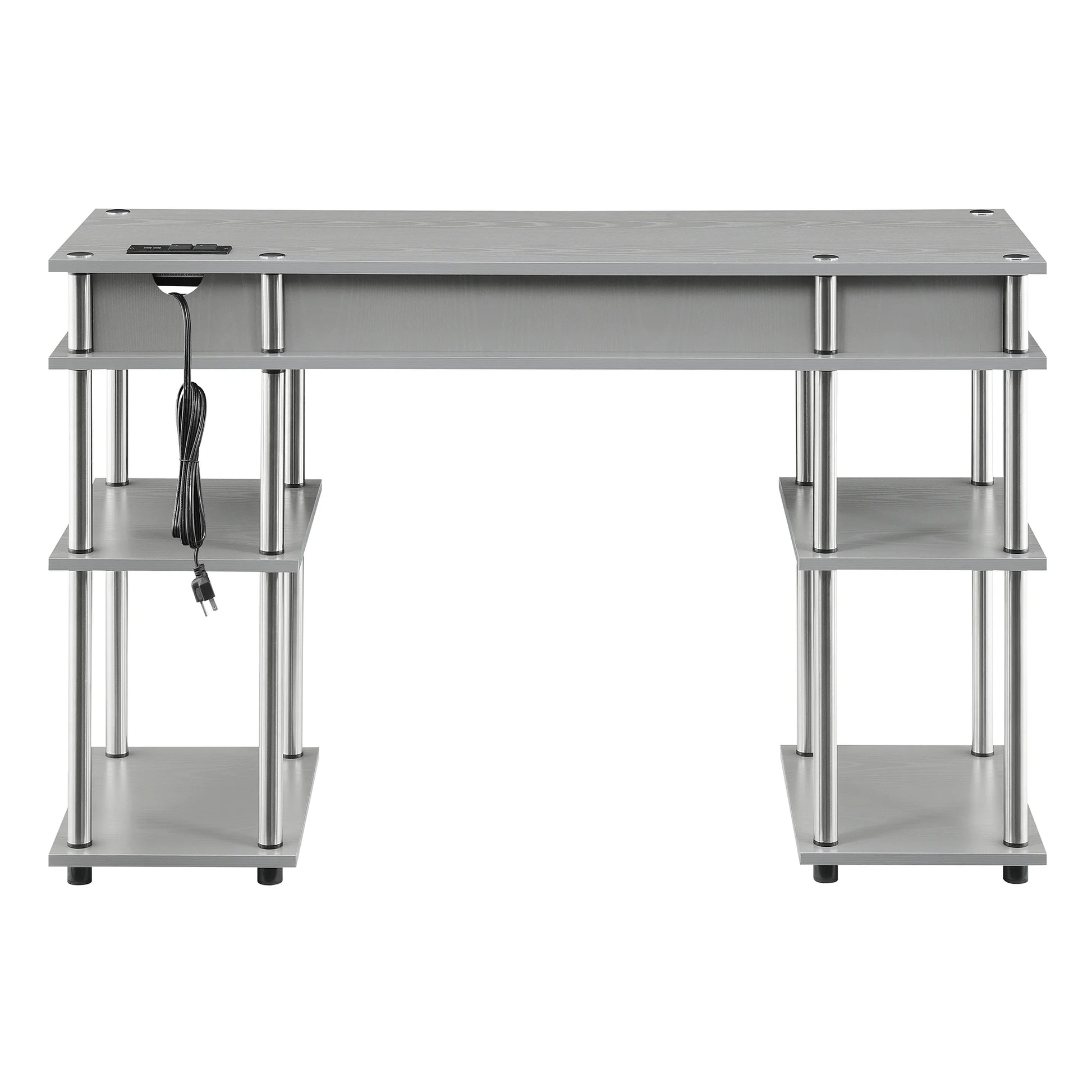 30-Inch Tall Student Desk with Charging Station and Shelves, Gray - No Tools Assembly Required