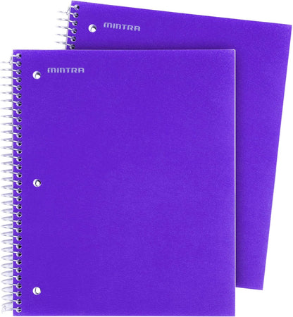 Premium Office Durable Spiral Notebooks - 3 Subject, College Ruled, Purple (2 Pack)