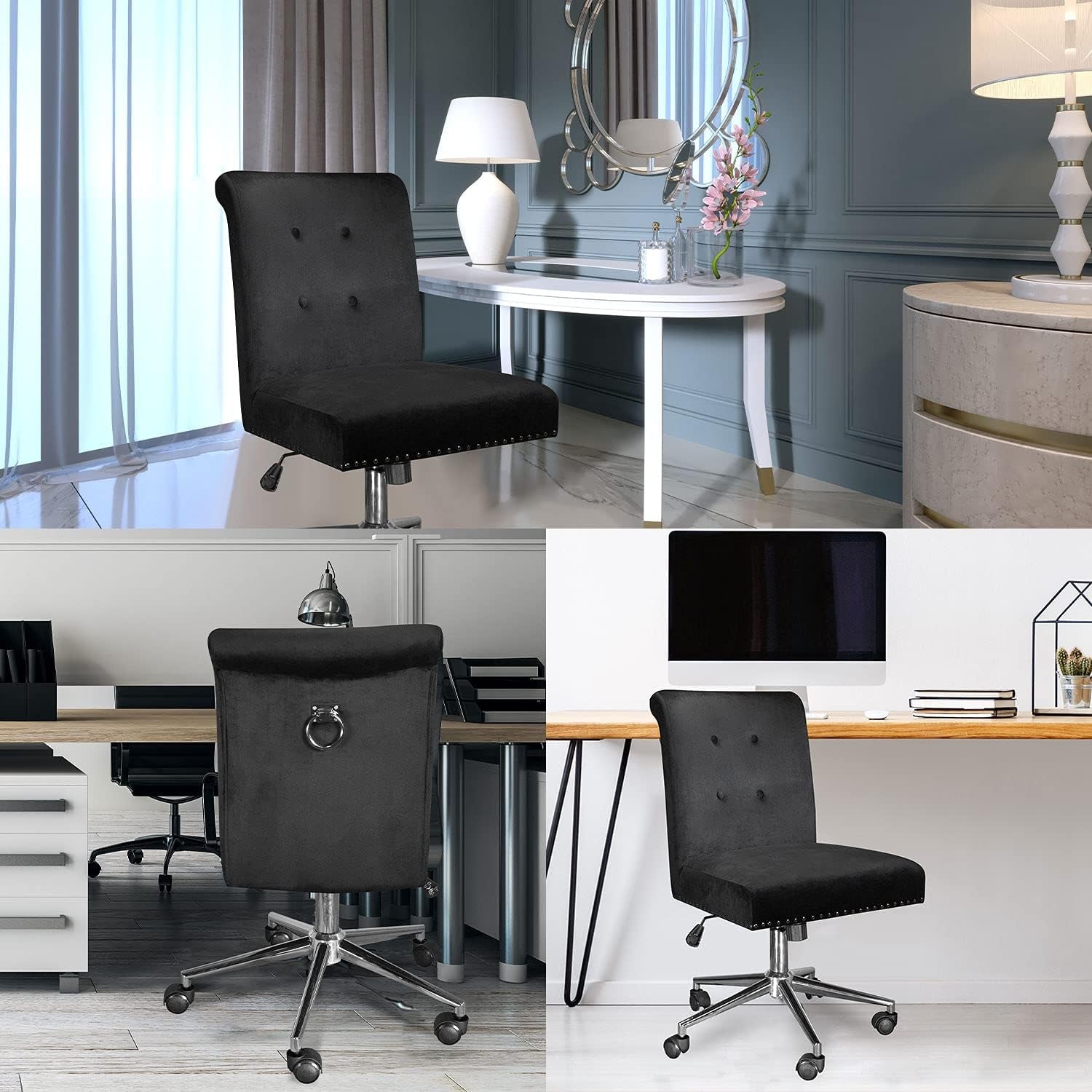 Elegant Modern Upholstered Velvet Office Chair with 360-Degree Swivel and Adjustable Height