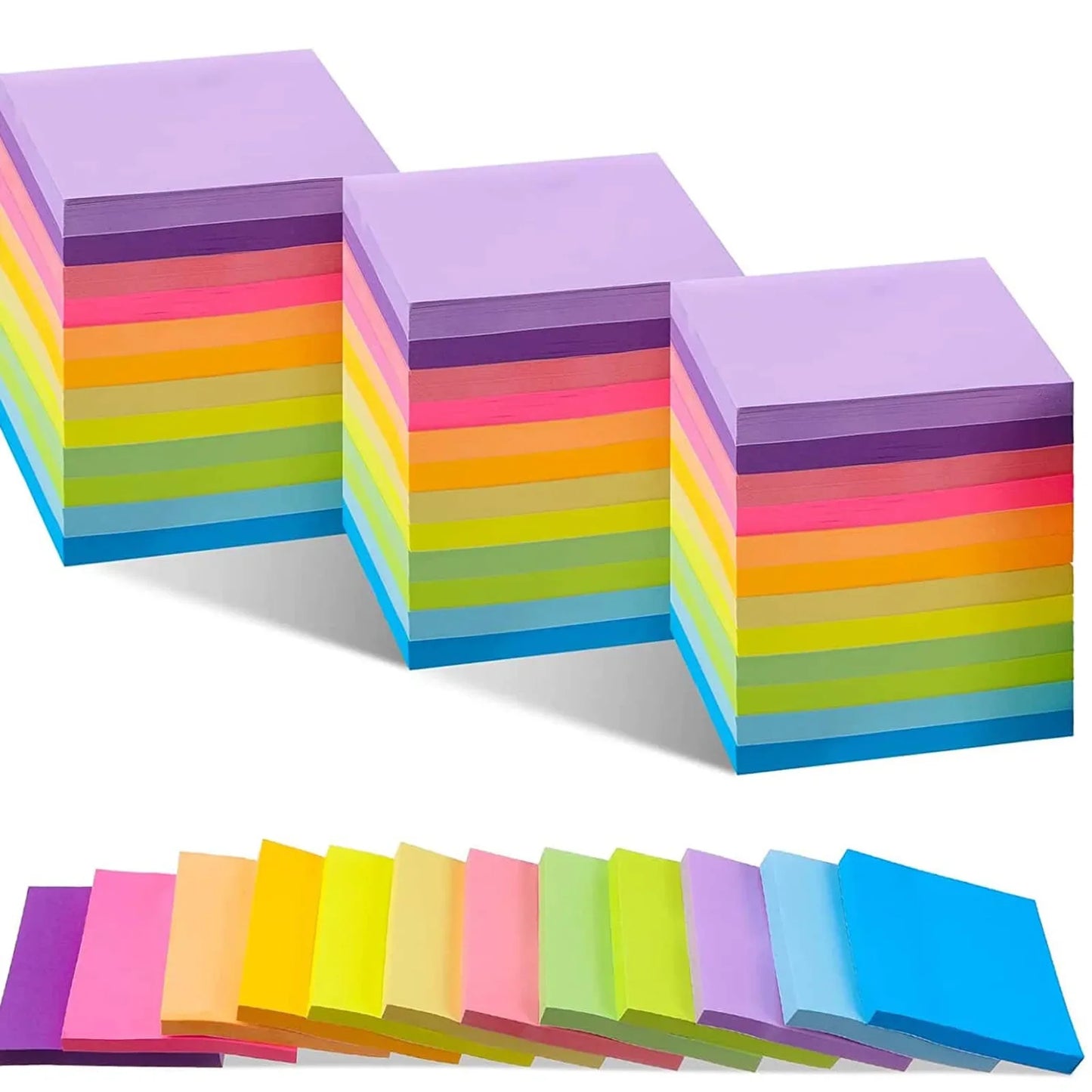 Vibrant 6-Color Set of 3x3 Inch Fluorescent Sticky Note Pads - Ideal for Planners and Office Use