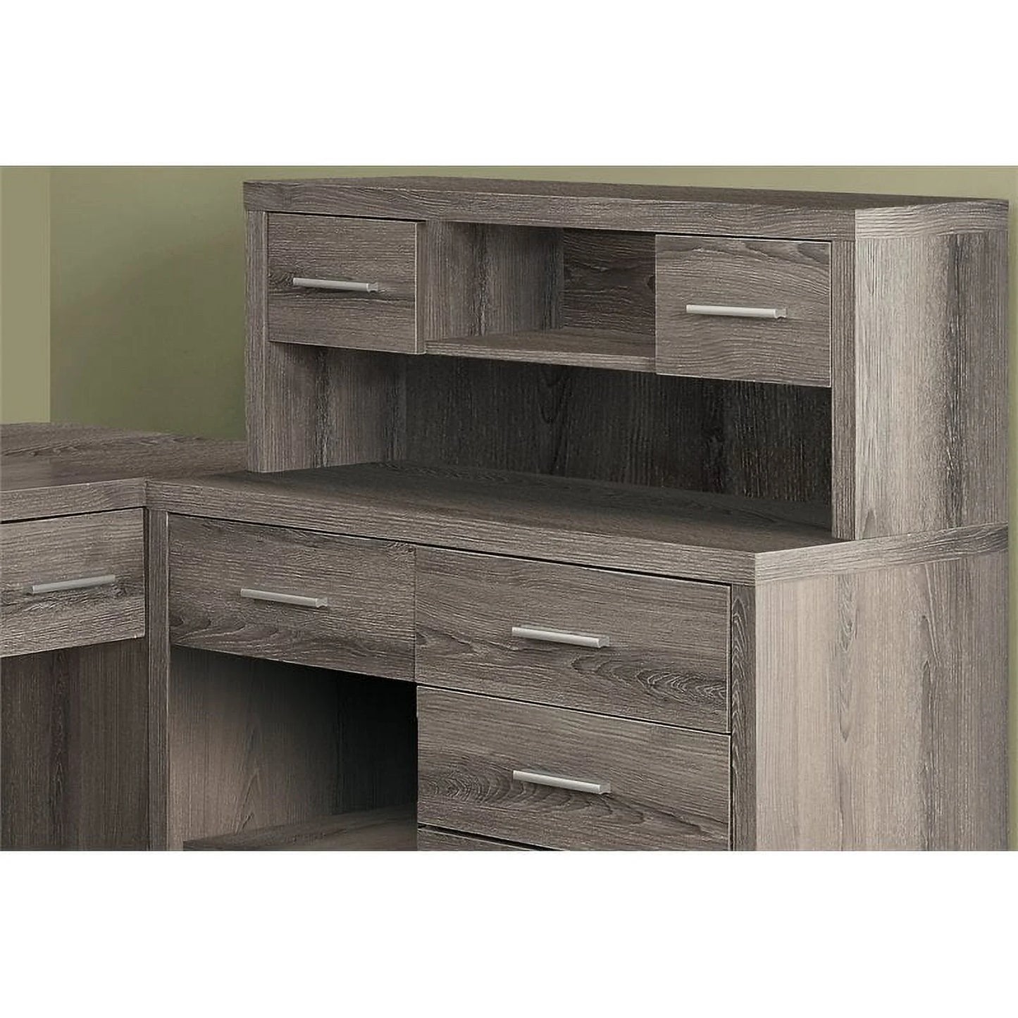 Elegant L-Shaped Computer Desk with Hutch in Dark Taupe - Perfect for Home Offices