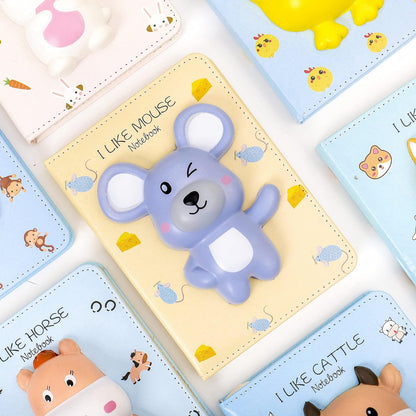 Charming Squishy Animals Notebook with Stress Relief Pen - A5 Cute Journal for Girls and Women