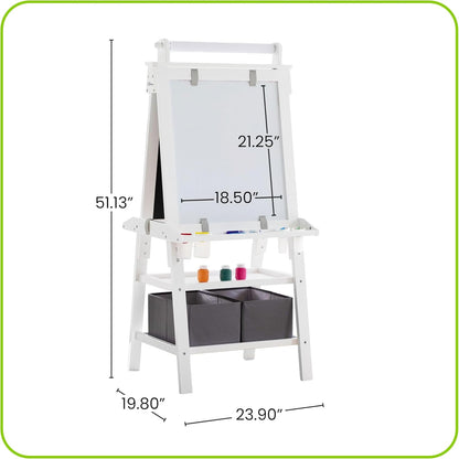 Deluxe Learn 'N Play Toddler Easel - Versatile Two-Sided Art Center with Chalkboard, Magnetic Dry Erase Board, and Complete Art Supplies in Soft White