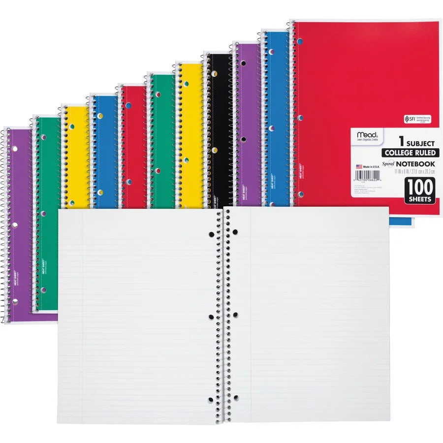 MEA06622BD One-Subject Spiral Notebook - 12 Pack of Durable, Perforated College-Ruled Notebooks