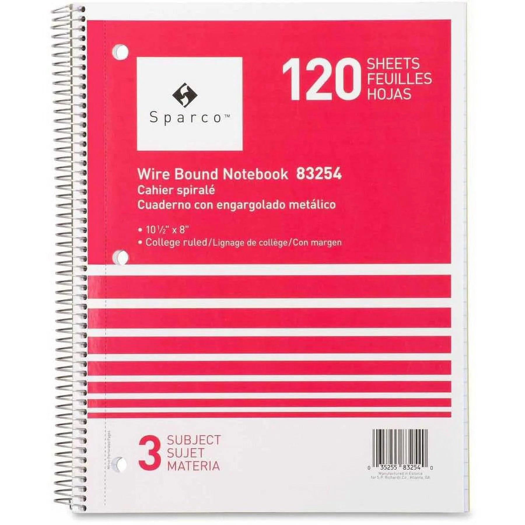 Sparco Premium Wirebound 3-Subject Notebook with Kraft Dividers - Assorted Colors