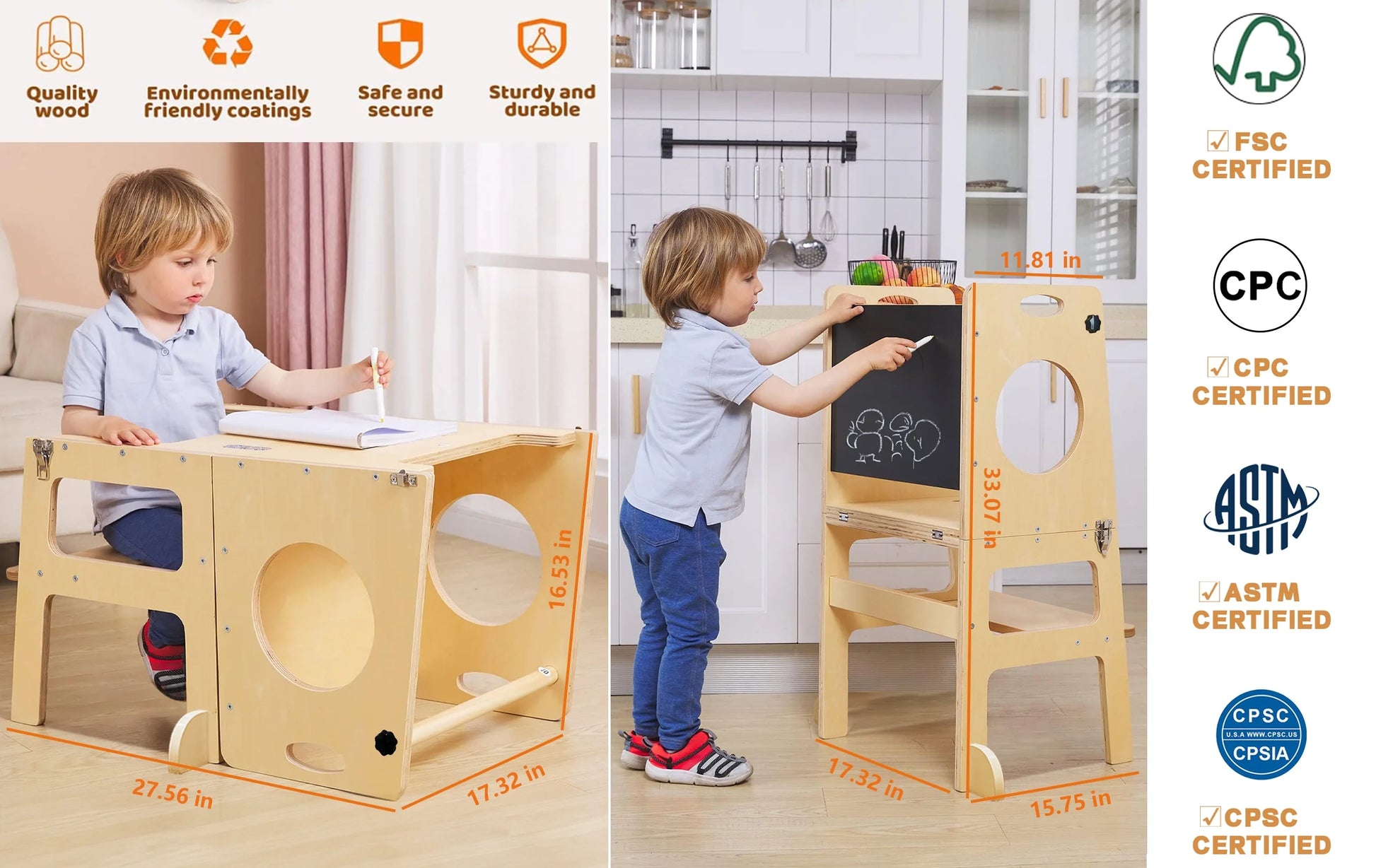 Transformative 4-in-1 Montessori Study Tower with Chalkboard: The Ideal Kitchen Companion for Toddlers Aged 1-6