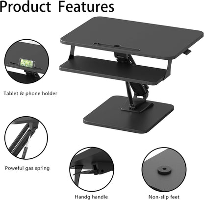 Ergonomic Gas Spring Stand Up Desk Converter - Adjustable Sit to Stand Workstation in Black