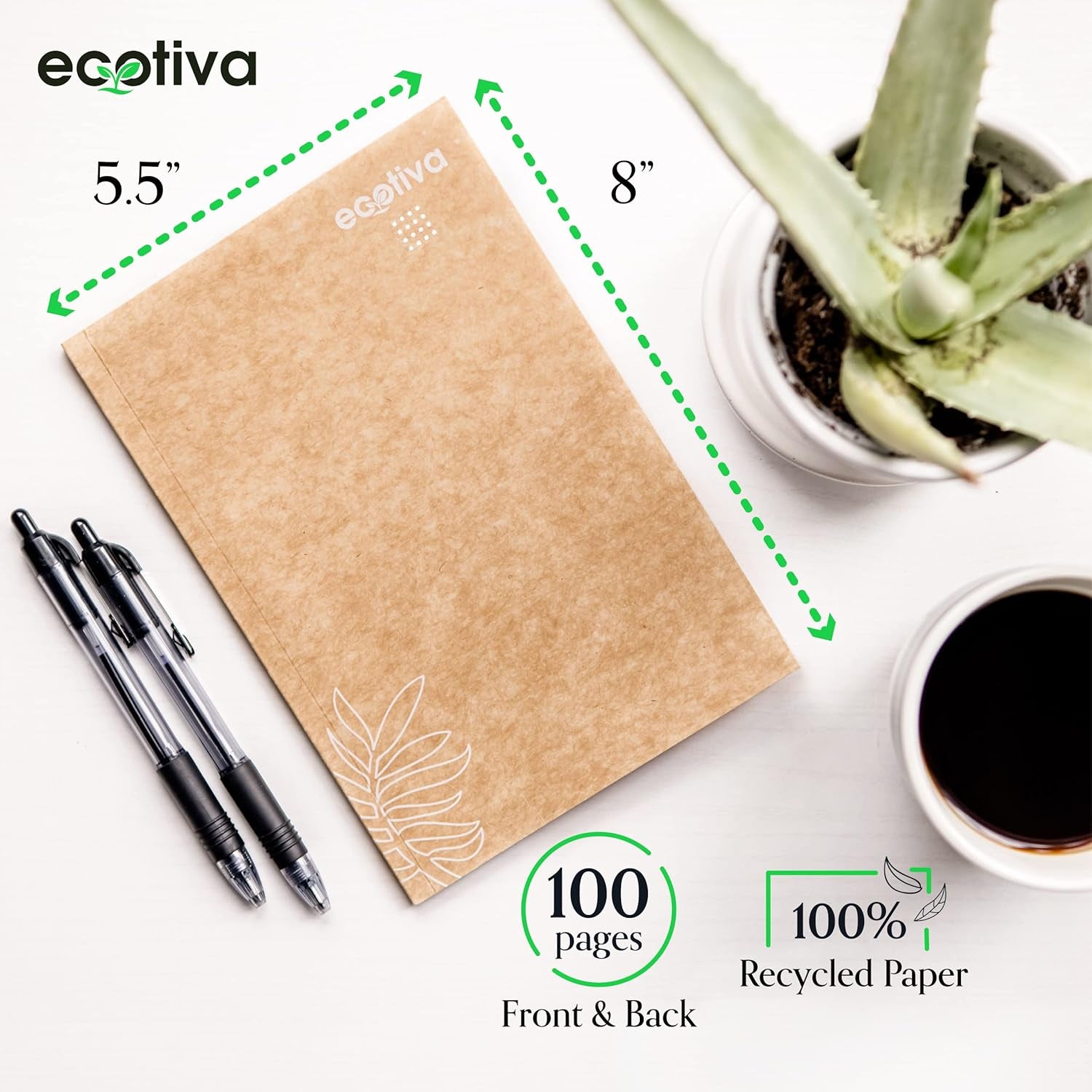 Premium Eco-Friendly Dotted Notebooks - 10 Pack of 100% Recycled A5 Notebooks with Thick Pages for Writing and Journaling