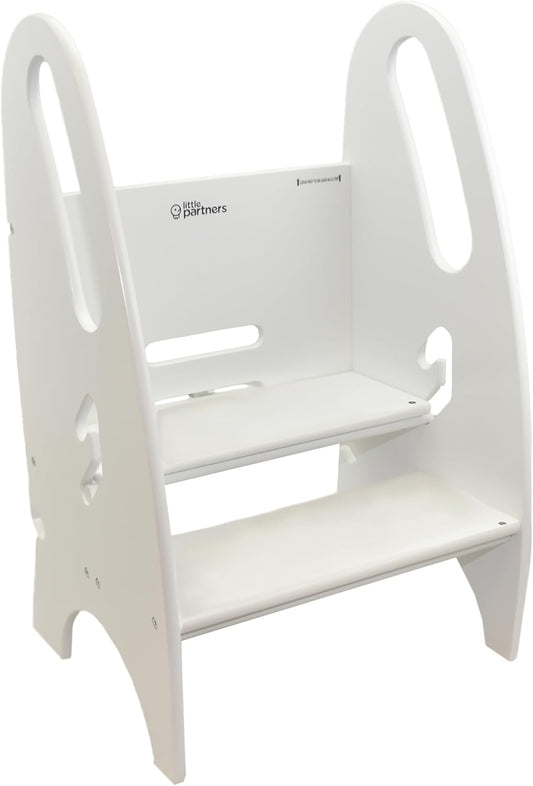 Versatile 3-in-1 Step Stool for Toddlers - Stylish Wooden Kitchen and Bathroom Helper with Safety Features and Adjustable Height (Soft White)