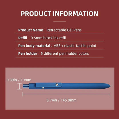 Premium Gel Pens Set - 5 Pcs 0.5mm Black Ink Fine Point Writing Pens for Smooth Note Taking and Journaling - Stylish Office and School Supplies Gift for Men and Women