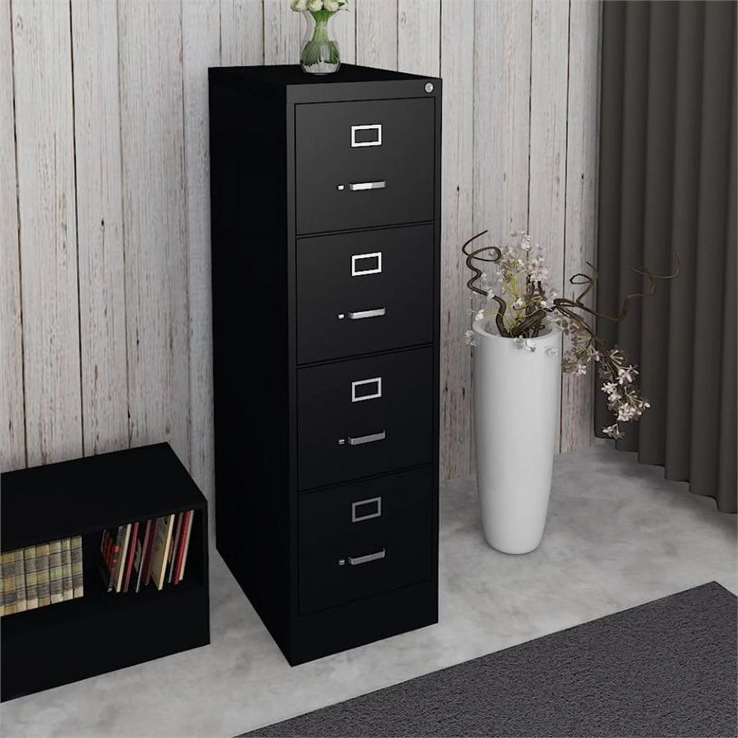 Commercial Grade 4 Drawer Letter File Cabinet in Sleek Black - Fully Assembled for Effortless Organization