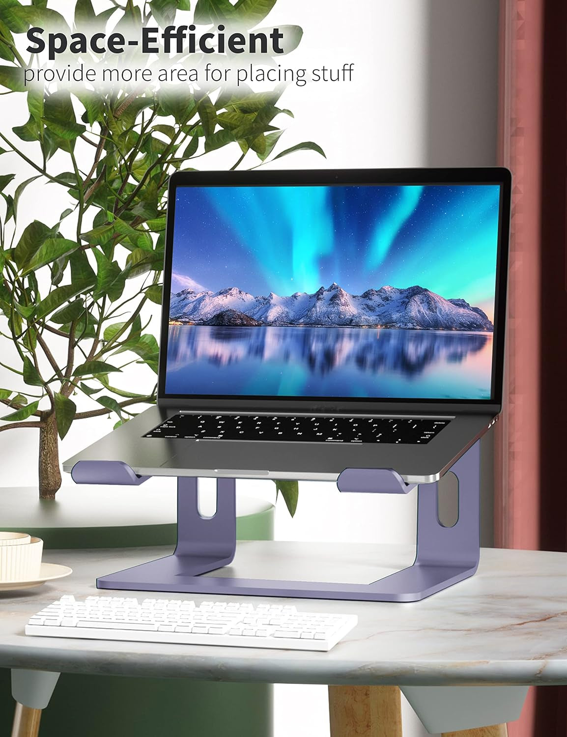 Premium Aluminum Laptop Stand - Ergonomic Riser for 10 to 15.6 Inch Notebooks - Stylish Purple Design