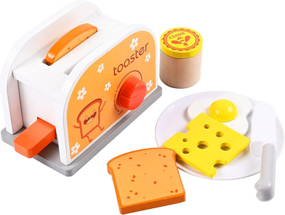 Engaging Wooden Pop-Up Toaster Play Set - Perfect Pretend Kitchen Accessory for Toddlers Aged 3 and Up