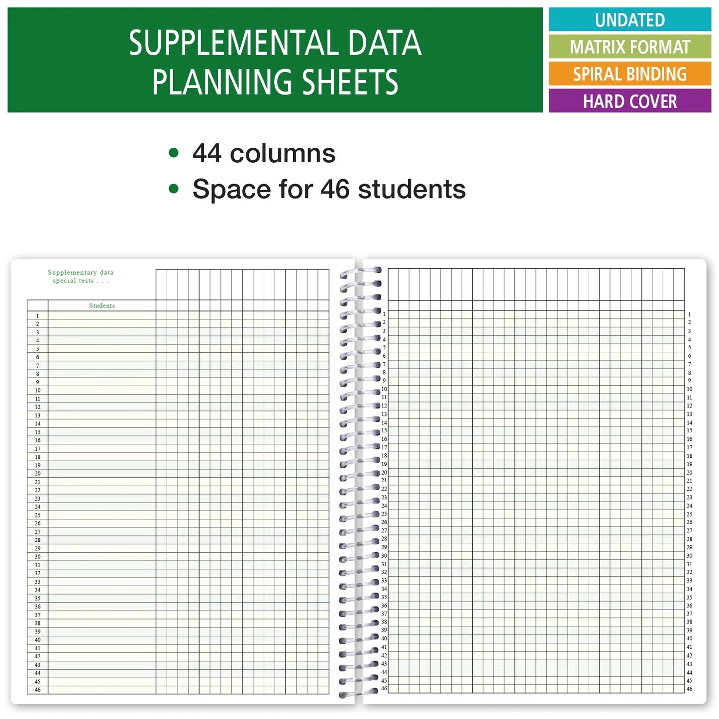 HARDCOVER Combination Plan and Record Book: One Efficient 8.5" X 11" Book for Lesson Plans & Grades Combines W101 and R1010 (PR7-10) (+) Bonus Clip-In Bookmark (Blue Green Flowers)