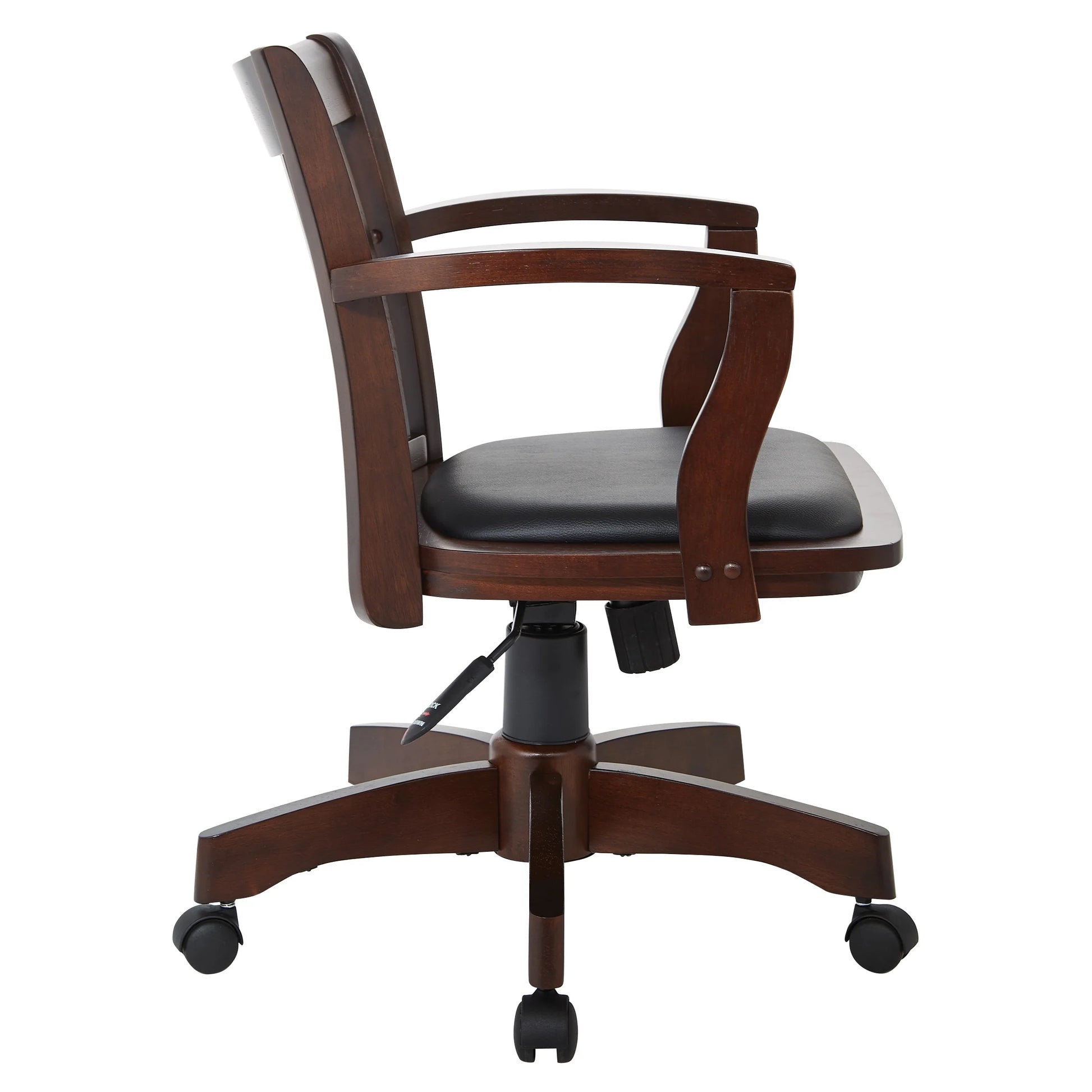 Elegant Espresso Wood Bankers Chair with Comfortable Vinyl Padded Seat