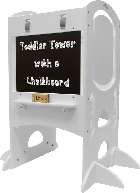 Limited Edition Learning Tower: Versatile Toddler Step Stool and Activity Center with Adjustable Height, Chalkboard, and Safety Rails in Soft White