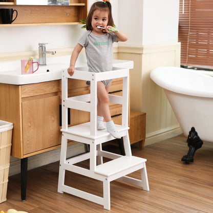 Elevate Your Child's Independence with Our White Montessori Kitchen Step Stool for Toddlers - A Safe and Stylish Learning Tower for Little Helpers